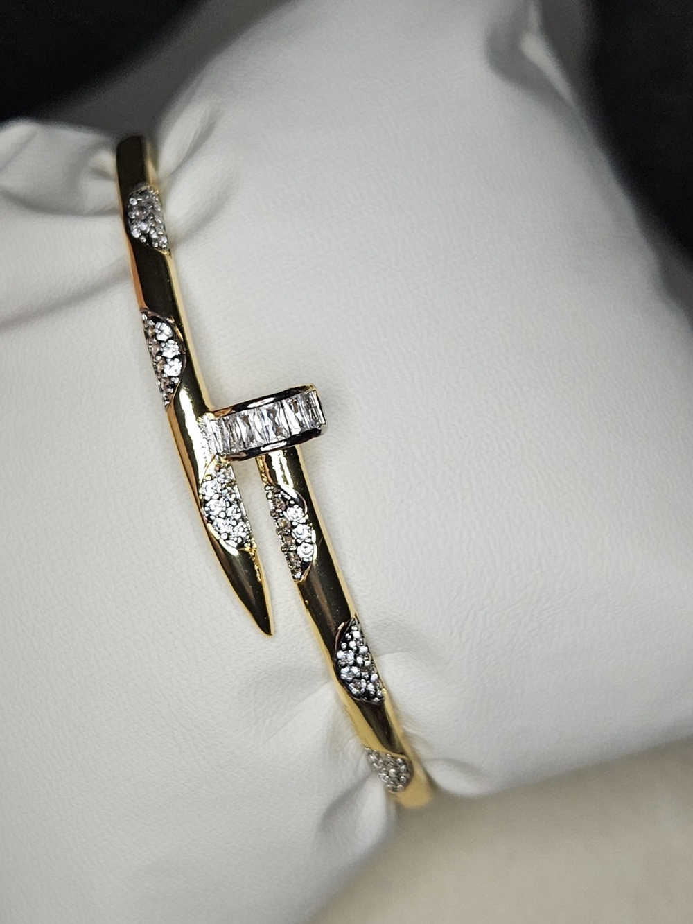 Gold Nail-Inspired Crystal Accent Bracelet